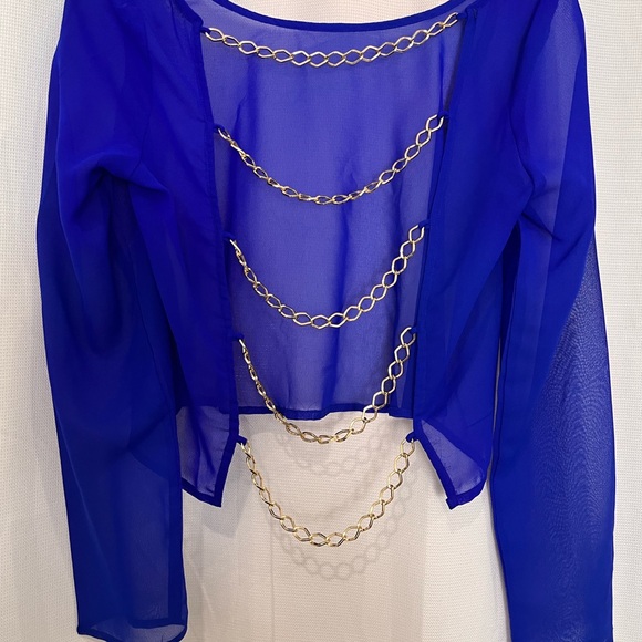 Charlotte Russe sheet electric blue top with gold chain link details - Picture 10 of 10